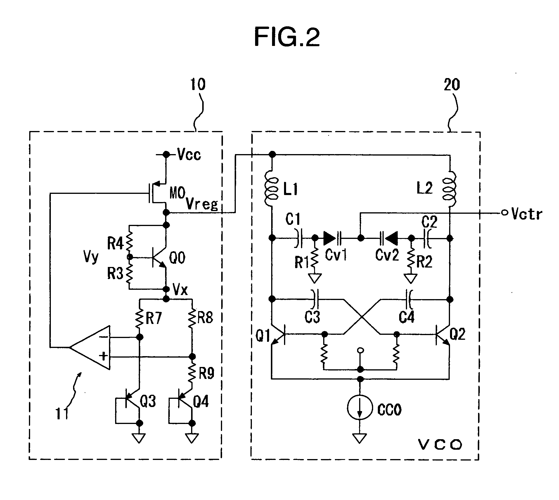 Embedded structure circuit for VCO and regulator