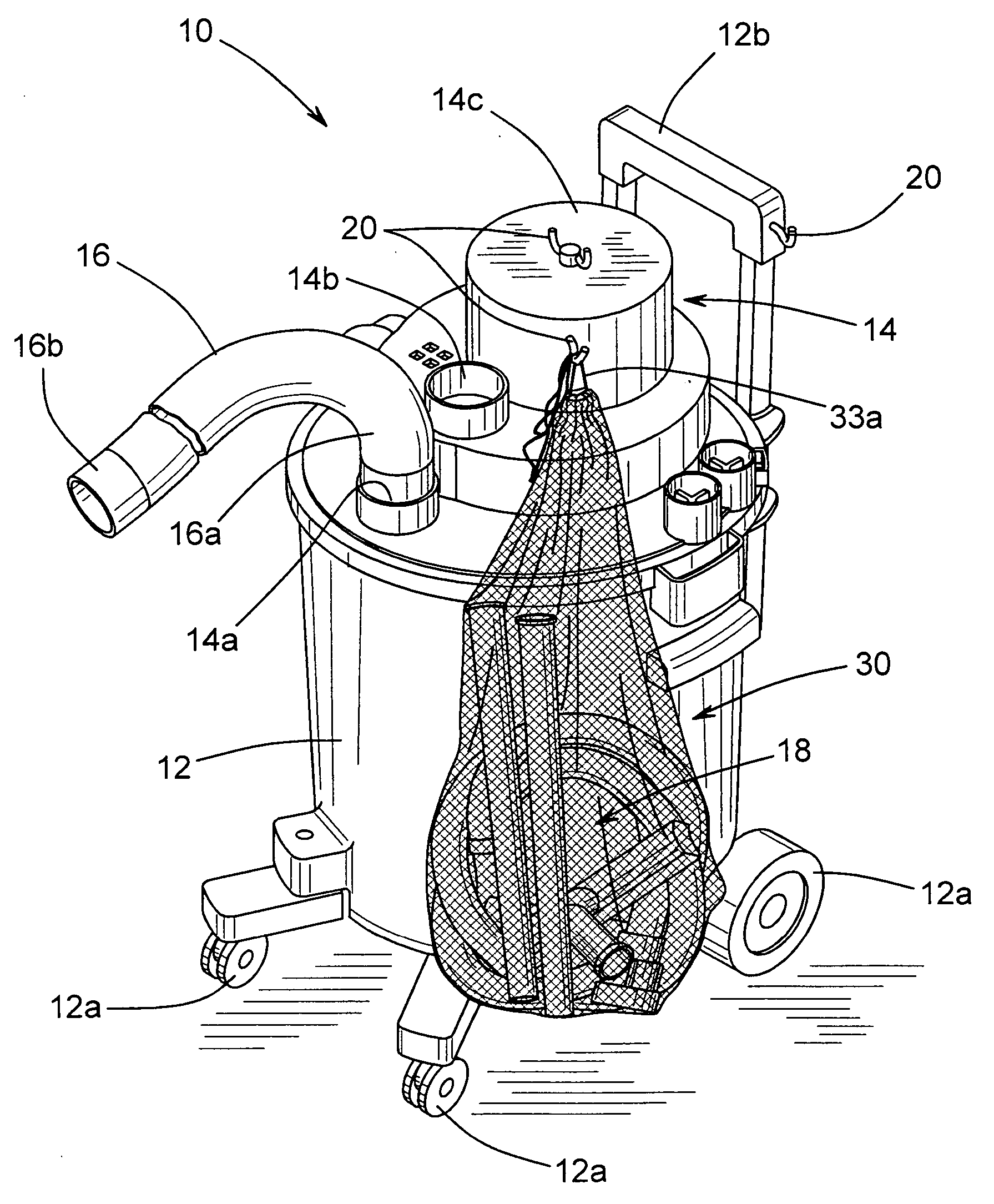 Wet/dry utility vacuum and implement bag assembly