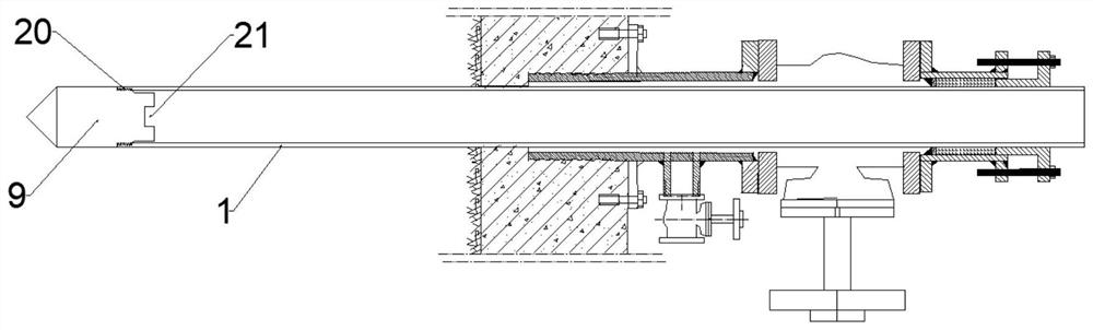 Sand gushing and water gushing prevention freezing pipe drill rod pulling-out device and drill rod pulling-out process for subway tunnel construction