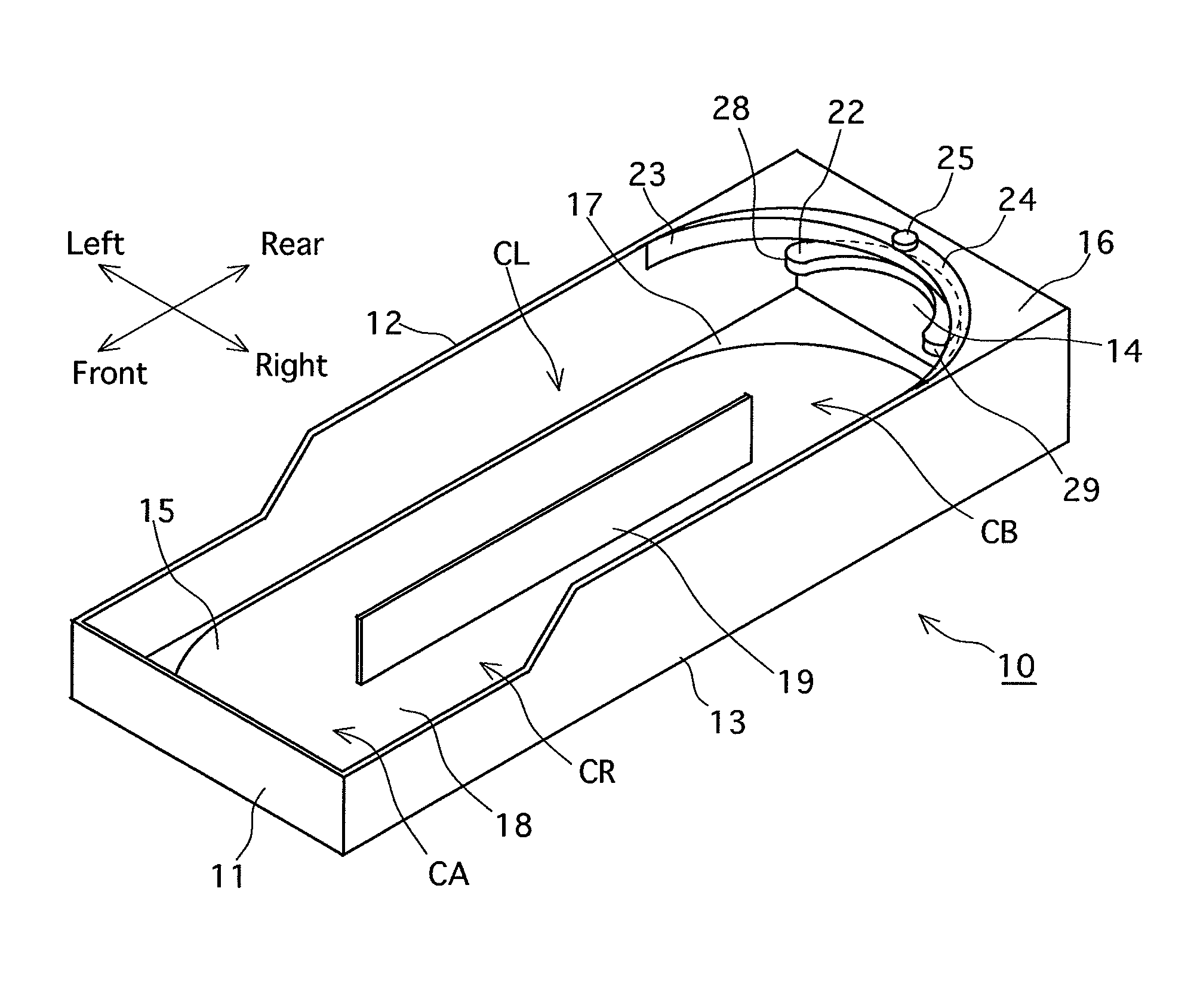 Article display tray provided with movement guide device, and movement guide device