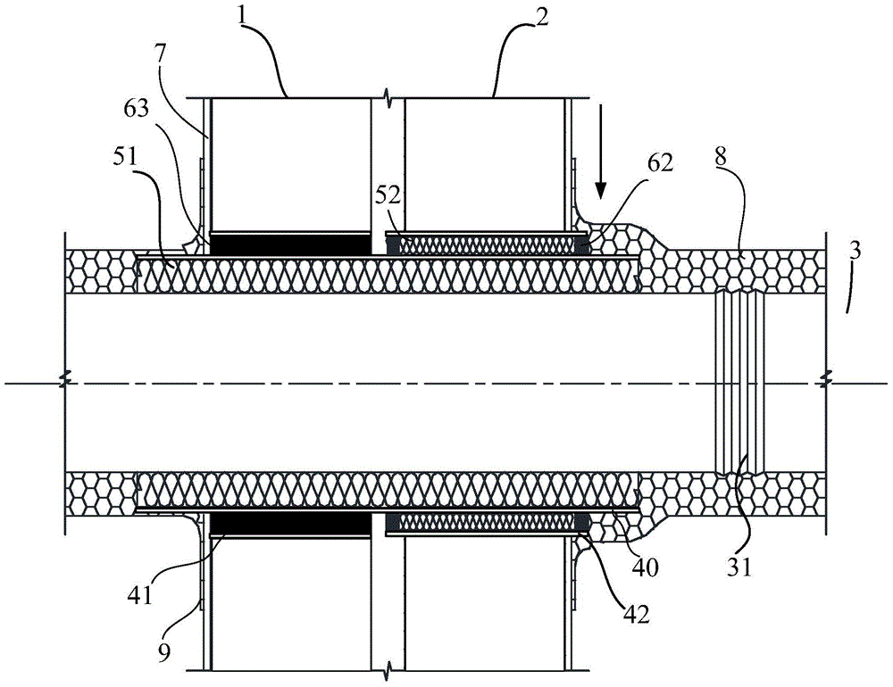 A sound insulation structure and construction method for pipelines passing through double-layer walls