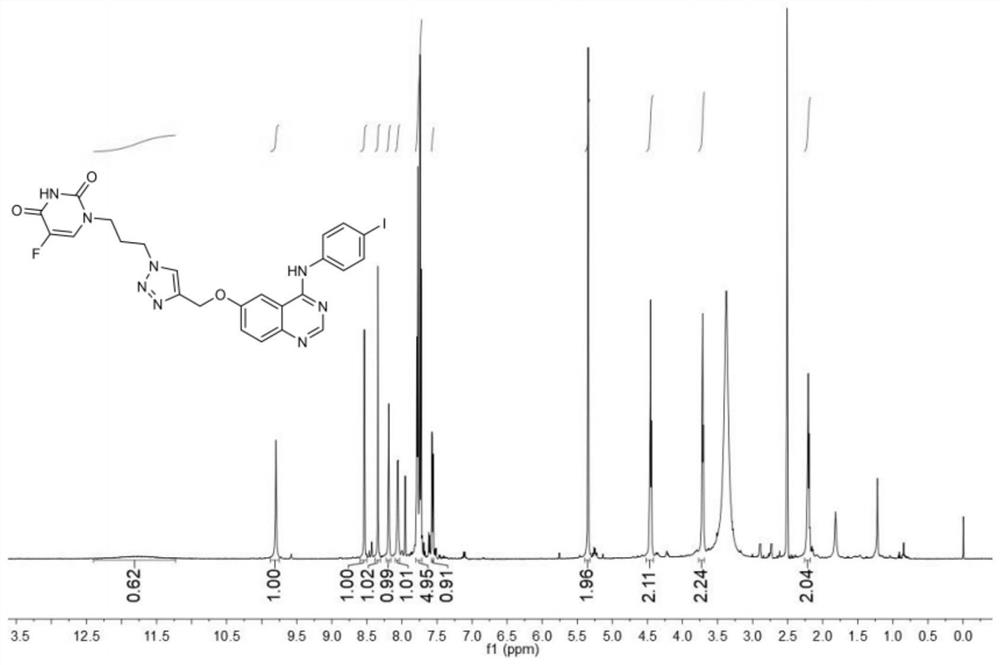 5-fluorouracil spliced 4-aniline quinazoline compound as well as preparation method and application thereof