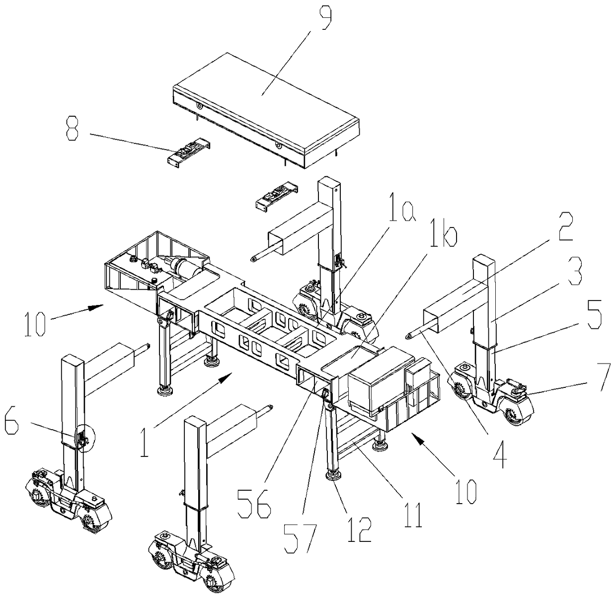 A trackless deformed gantry crane