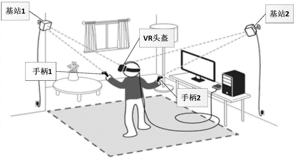 Spatial position and attitude determination system based on virtual reality technology and method therefor