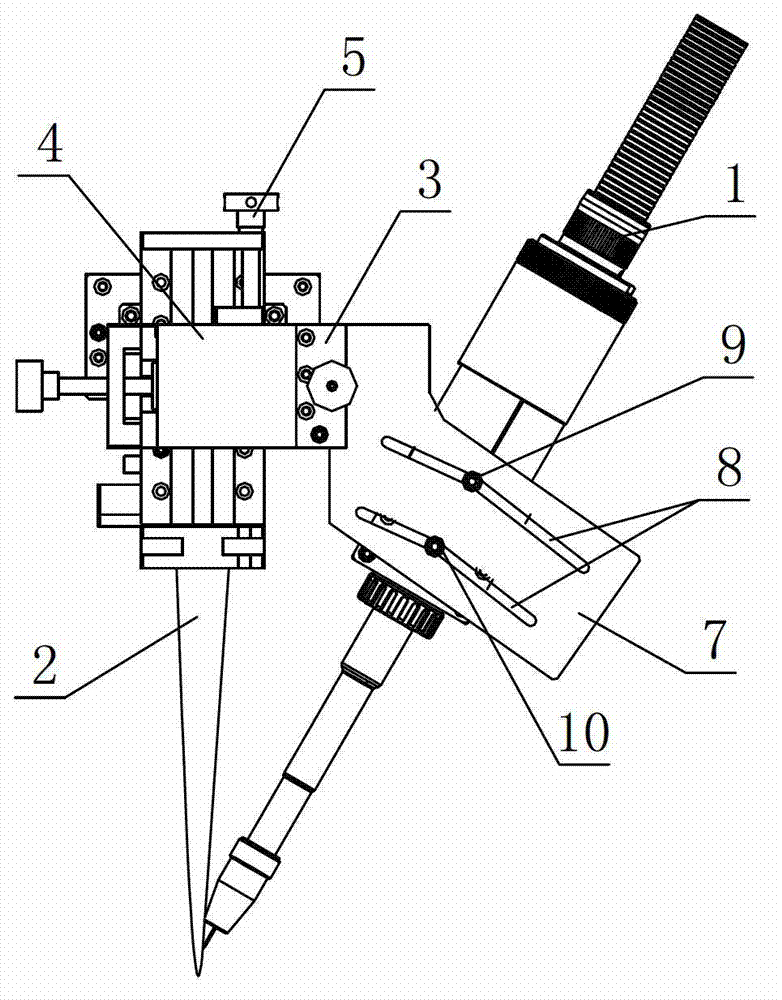 Laser-electric arc composite welding head adjusting device