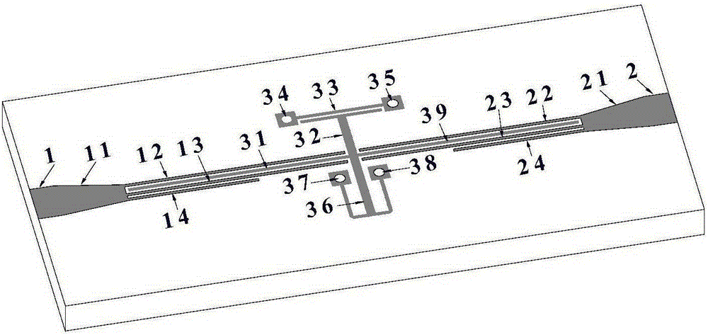 Band pass filter based on a T-shaped sub-loaded half-wavelength resonator