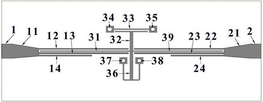 Band pass filter based on a T-shaped sub-loaded half-wavelength resonator