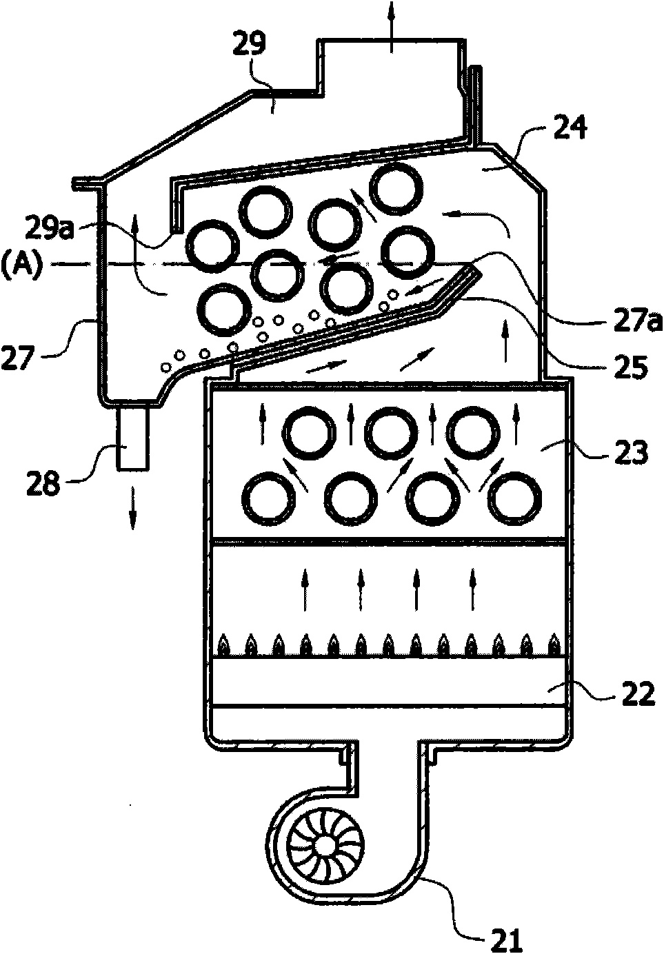 Heat exchanger of upward combustion type condensing boiler