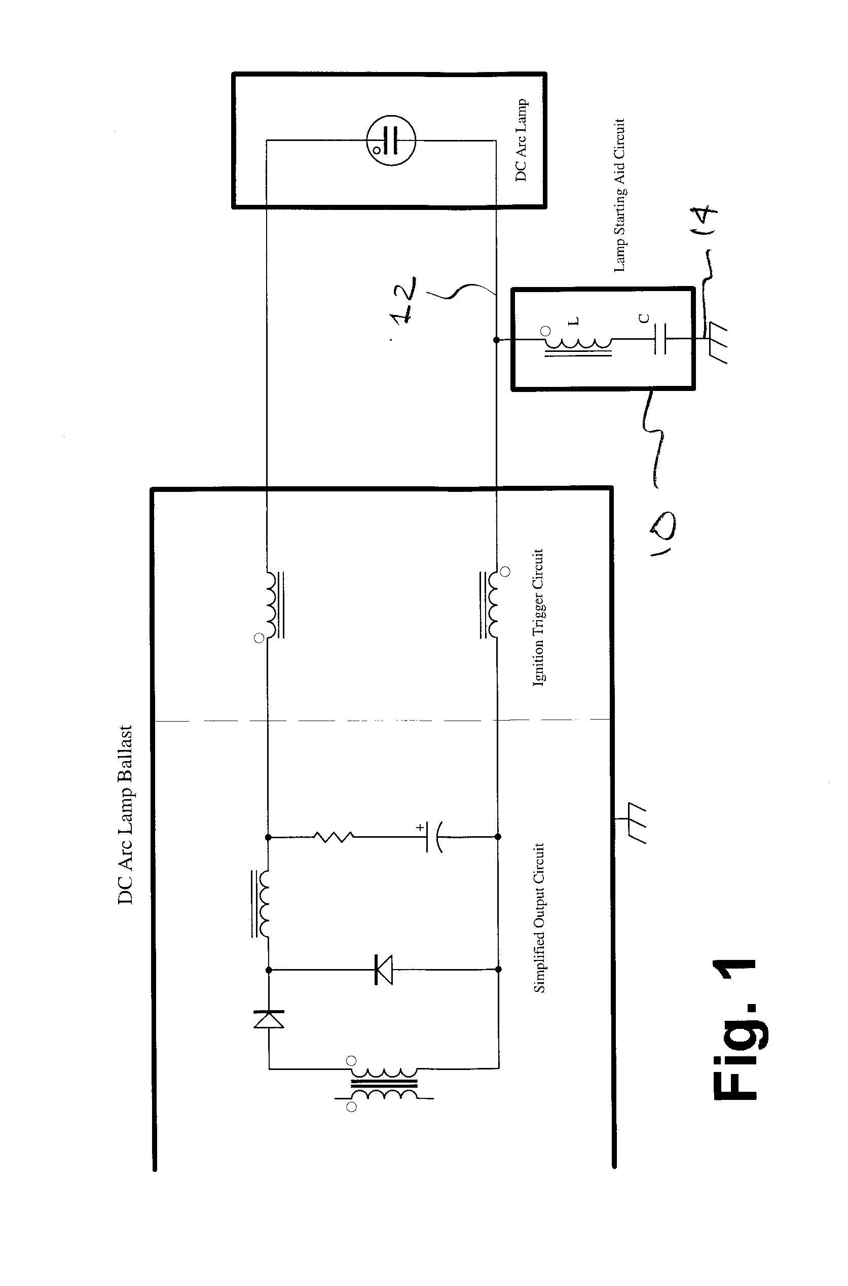 Electronic method to improve the starting characteristics of direct current arc lamps