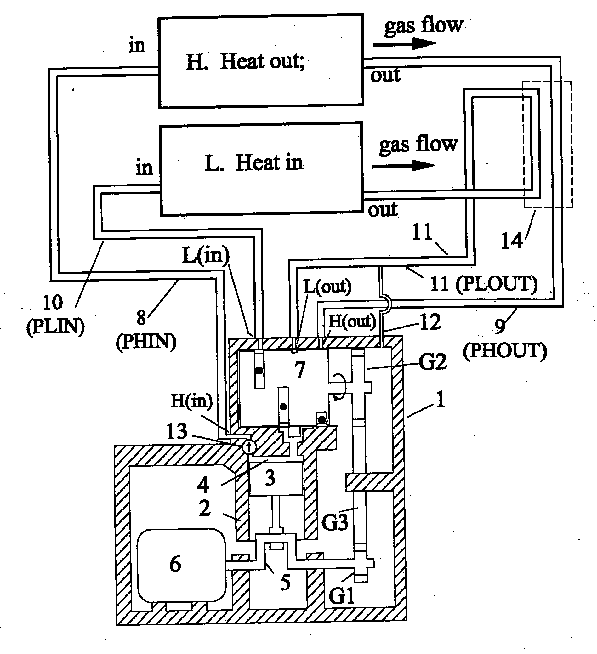 Reciprocating four-stroke Brayton refrigerator or heat engine