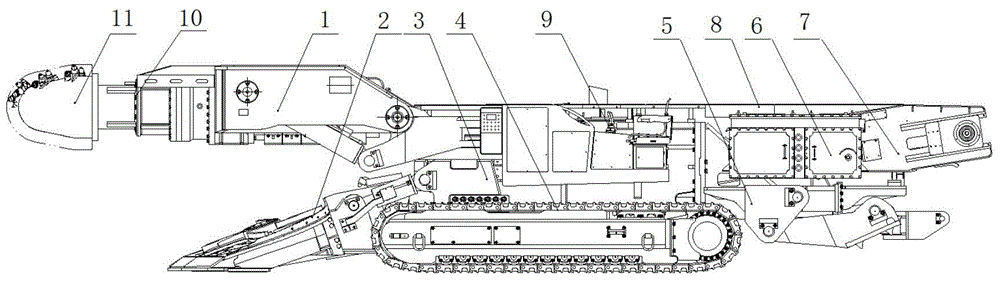 Full-rock roadway longitudinal shaft type heading machine