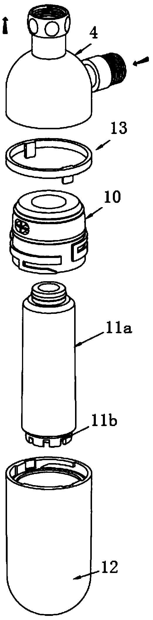 Tail end filter with rapidly dismounted and replaced scale inhibition filter element component