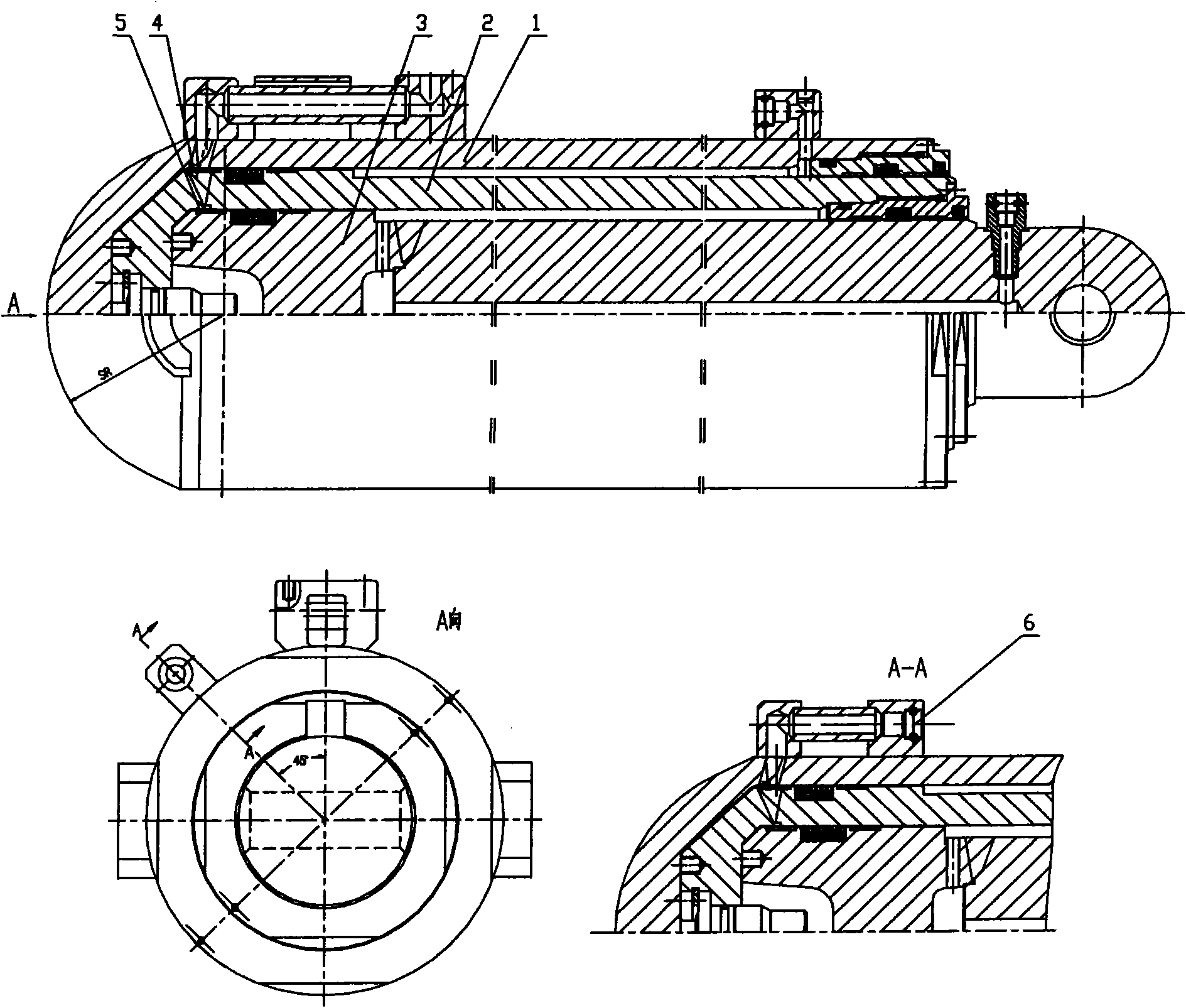 Guide ring overwelding seam large-cylinder bottom double-telescopic upright column