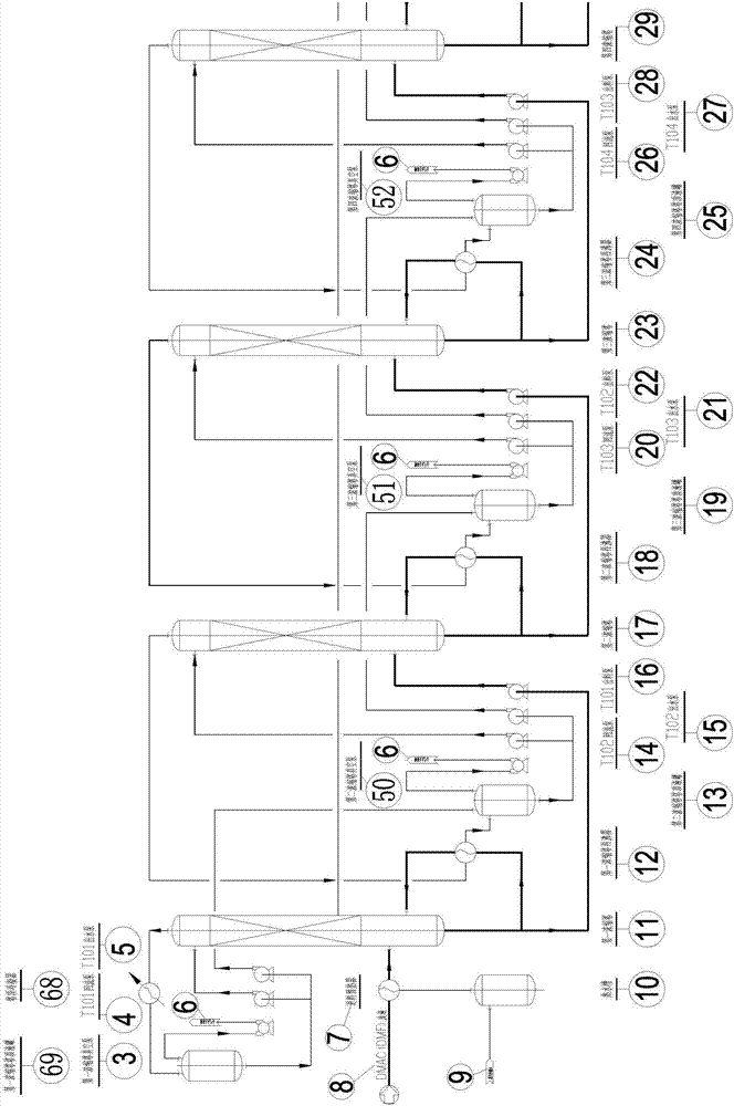 A seven-tower five-effect rectification system for dmac or dmf waste liquid and its recovery method