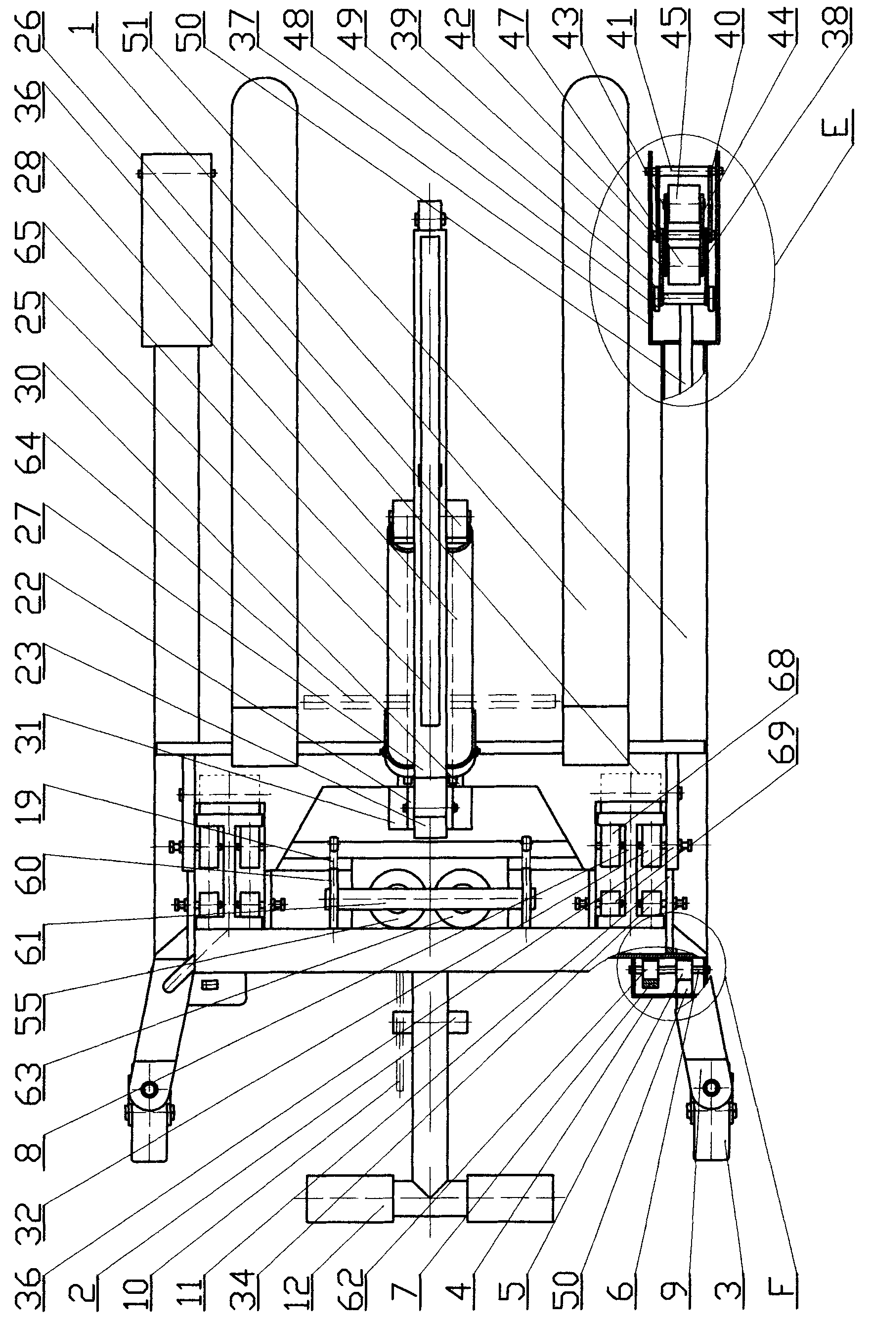 Manual lifting trolley for forking and lifting