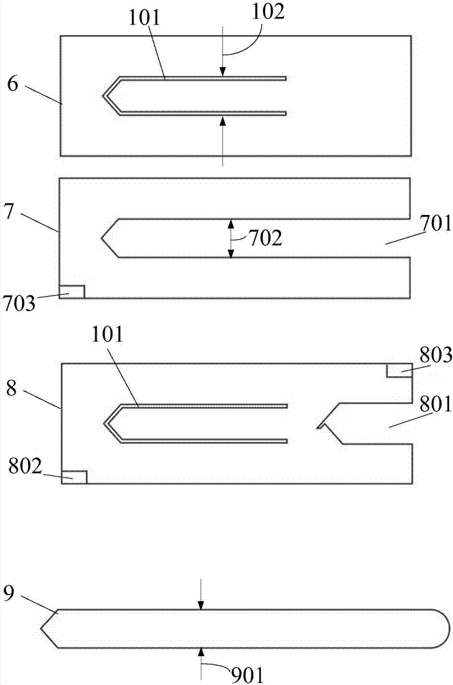 Inserting piece type equal-width shoulder tab sewing template with natural elastic space