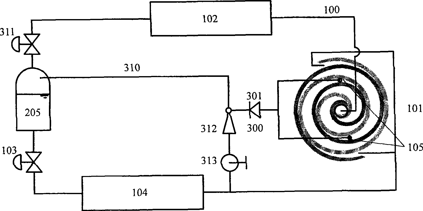 Capacity adjustable vortex compressor refrigeration system with mediate loop installed with ejector