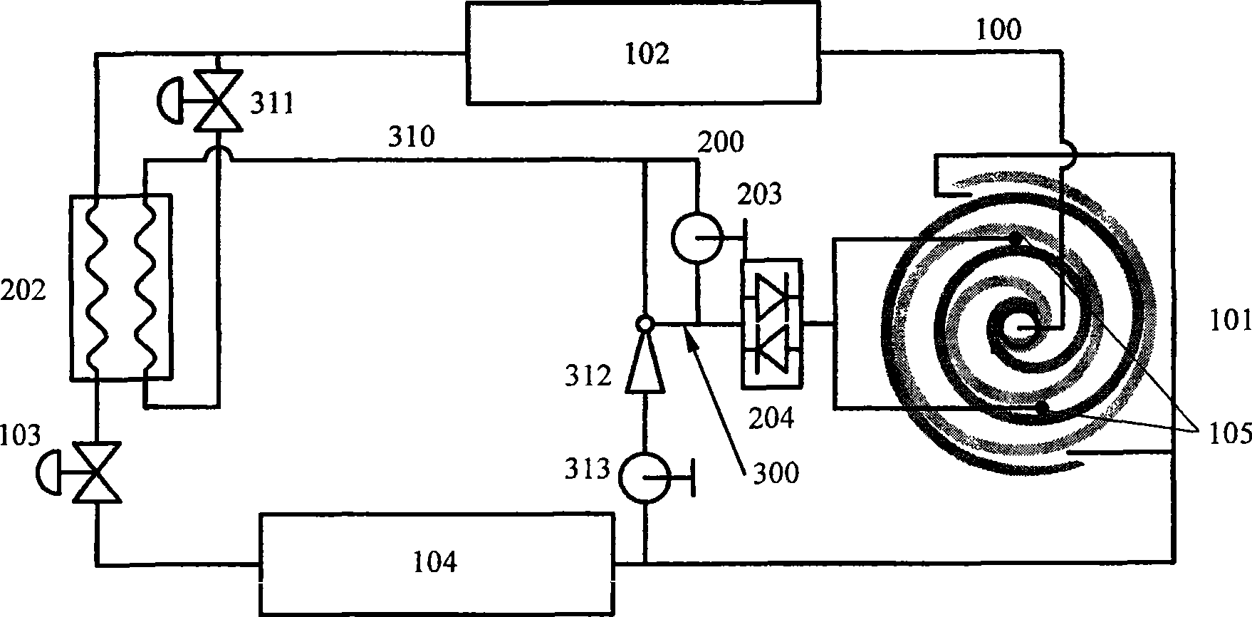 Capacity adjustable vortex compressor refrigeration system with mediate loop installed with ejector