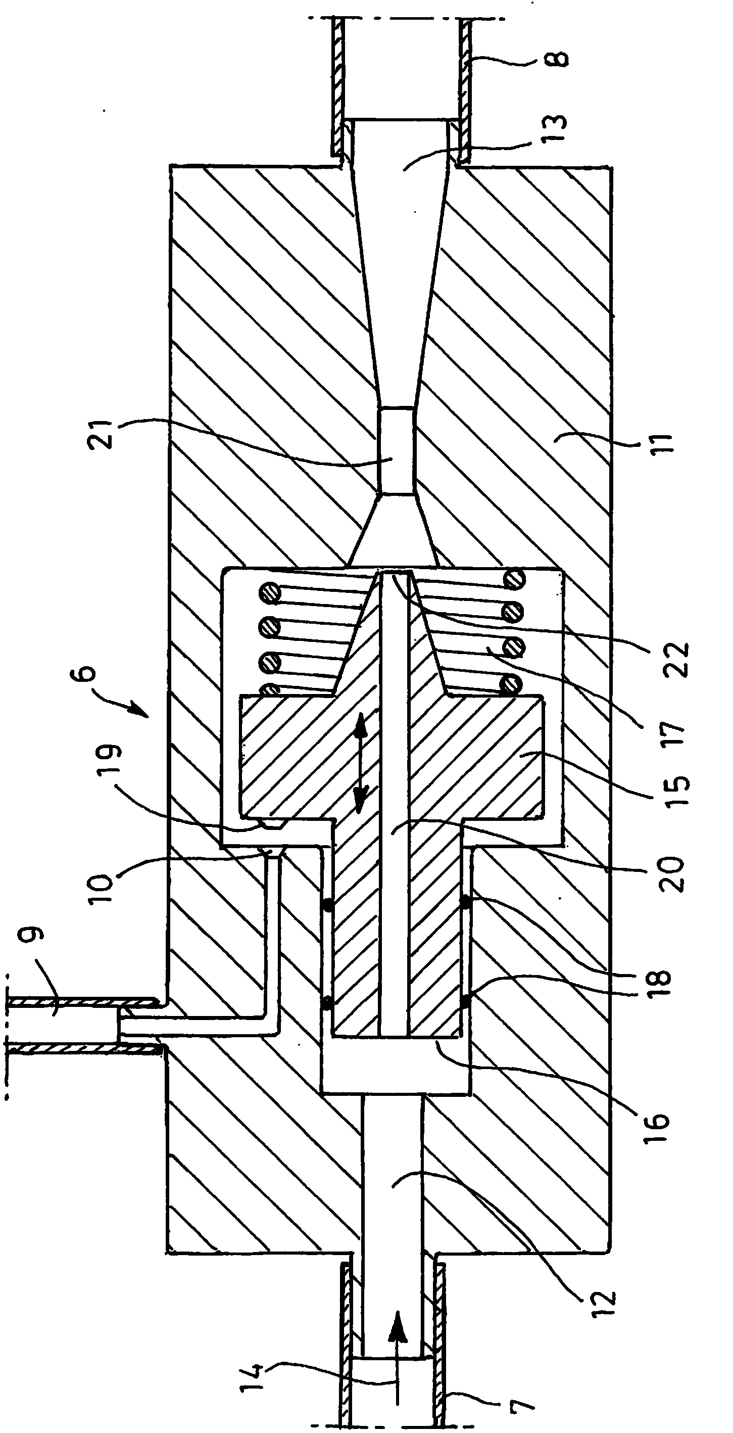 Device for pressure-dependent opening of a suction intake