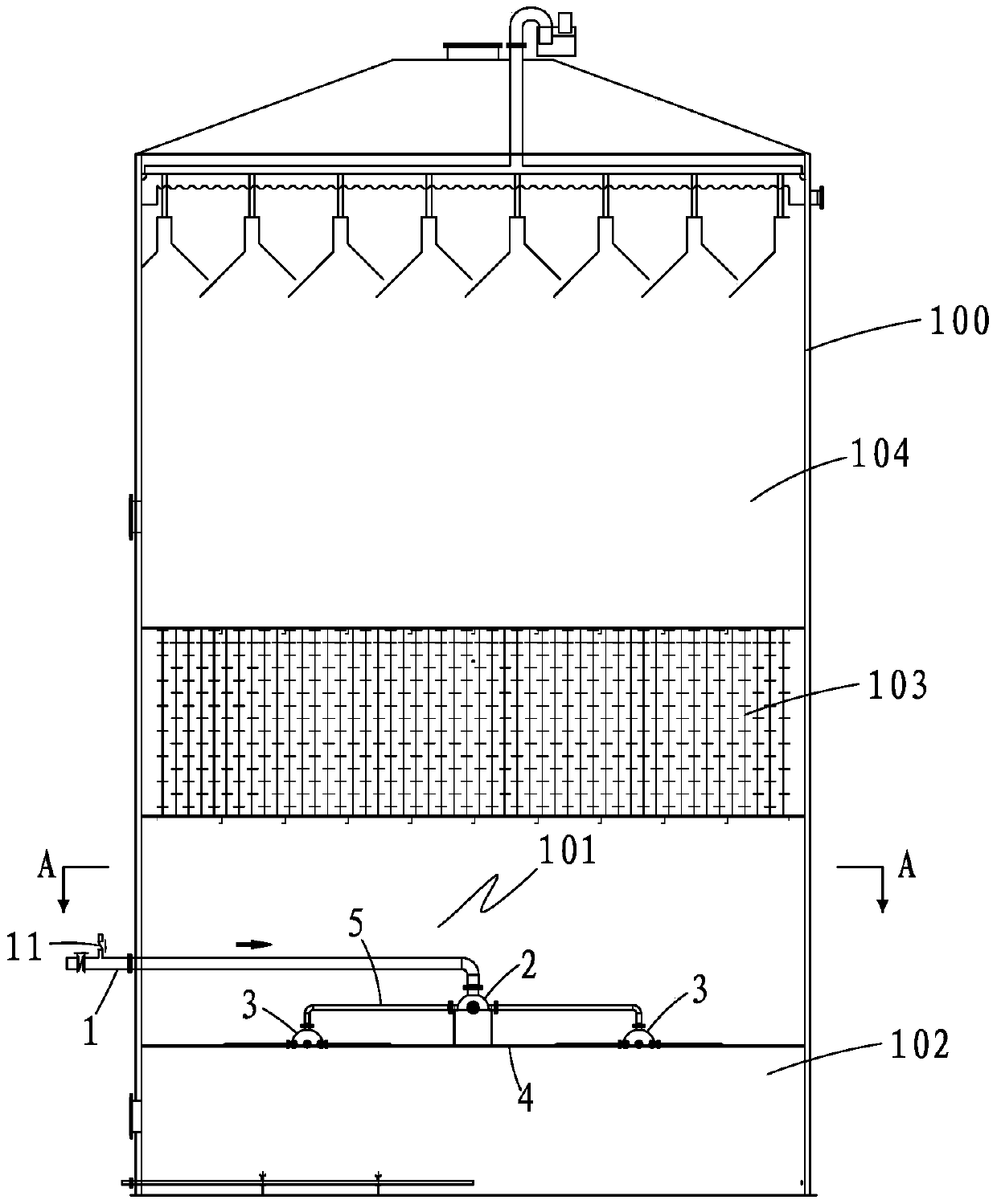 Inlet water distribution system for leachate anaerobic reactor