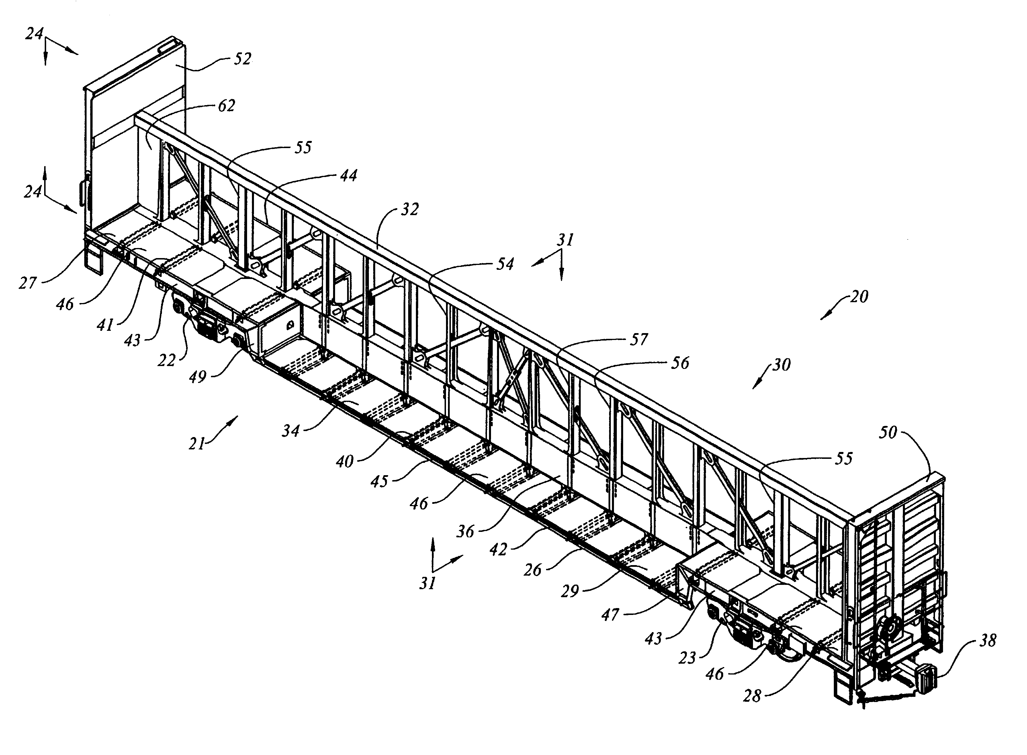 Dropped deck center beam rail road car