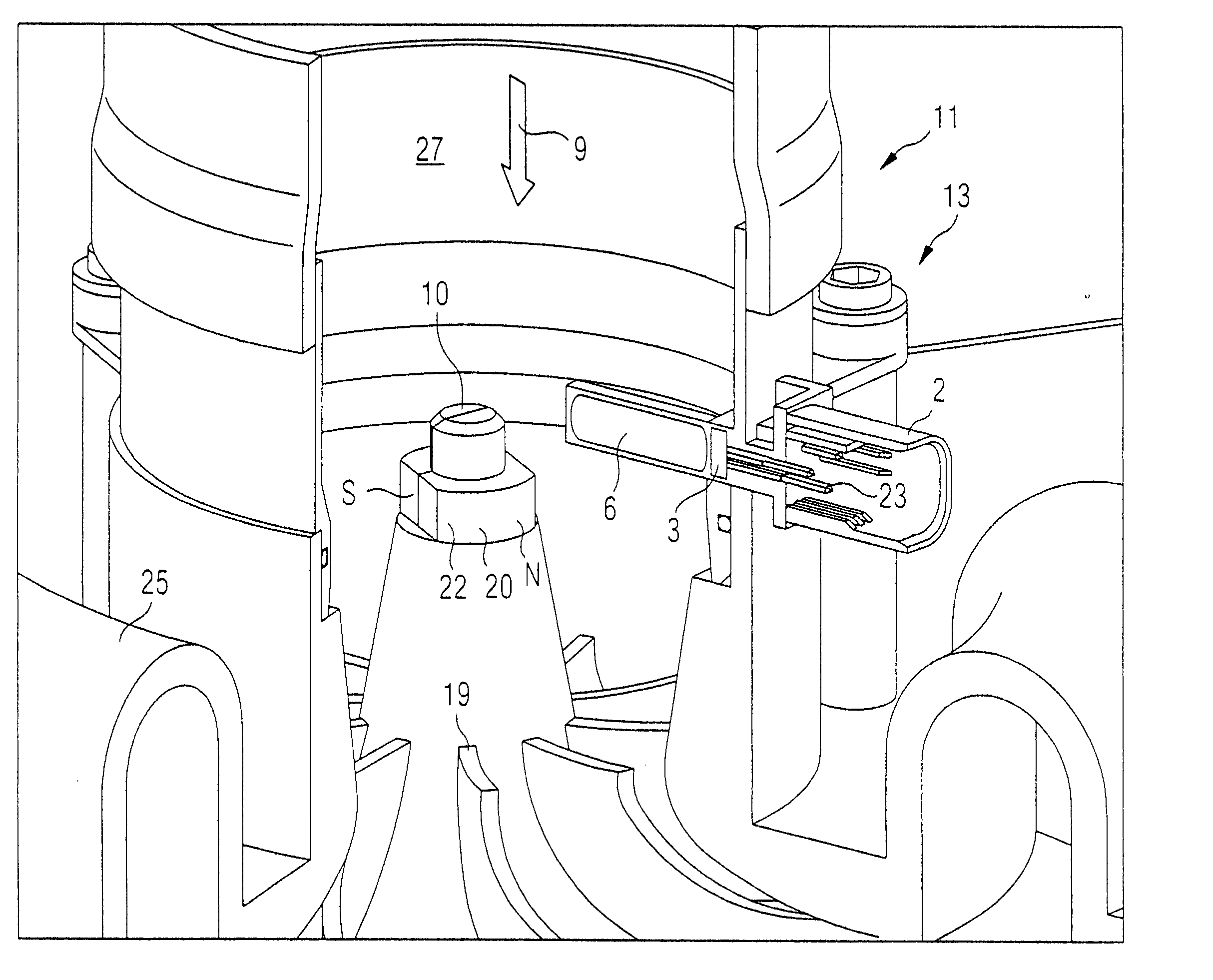 Sensor for measuring the rotational speed of a turboshaft