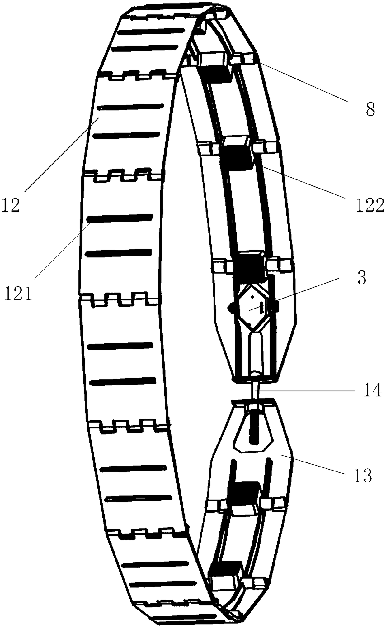 Tire temperature and tire pressure monitoring and deflated tire anti-drop supporting device