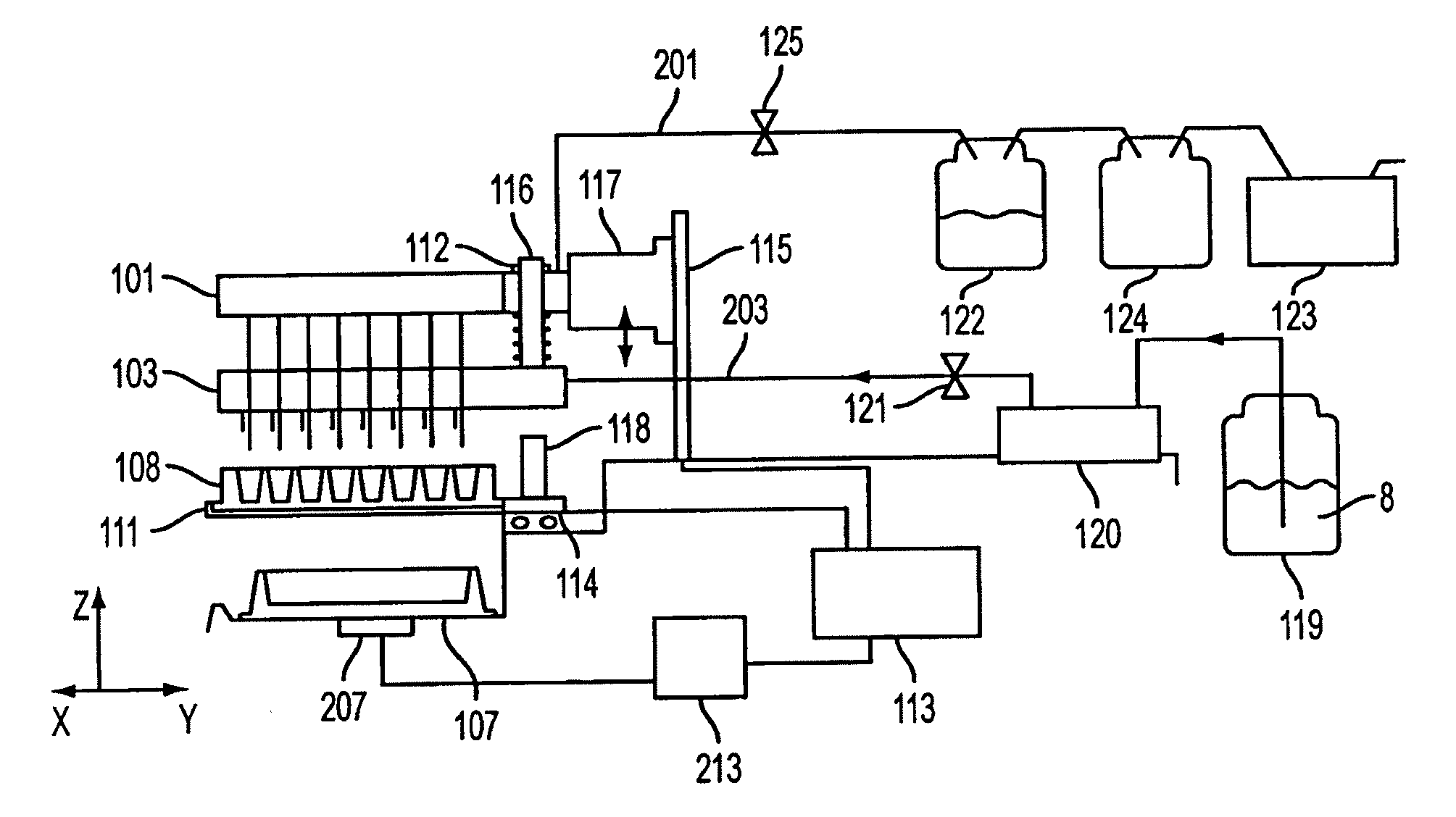 Plate washing system with ultrasonic cleaning of pipes and a control method thereof