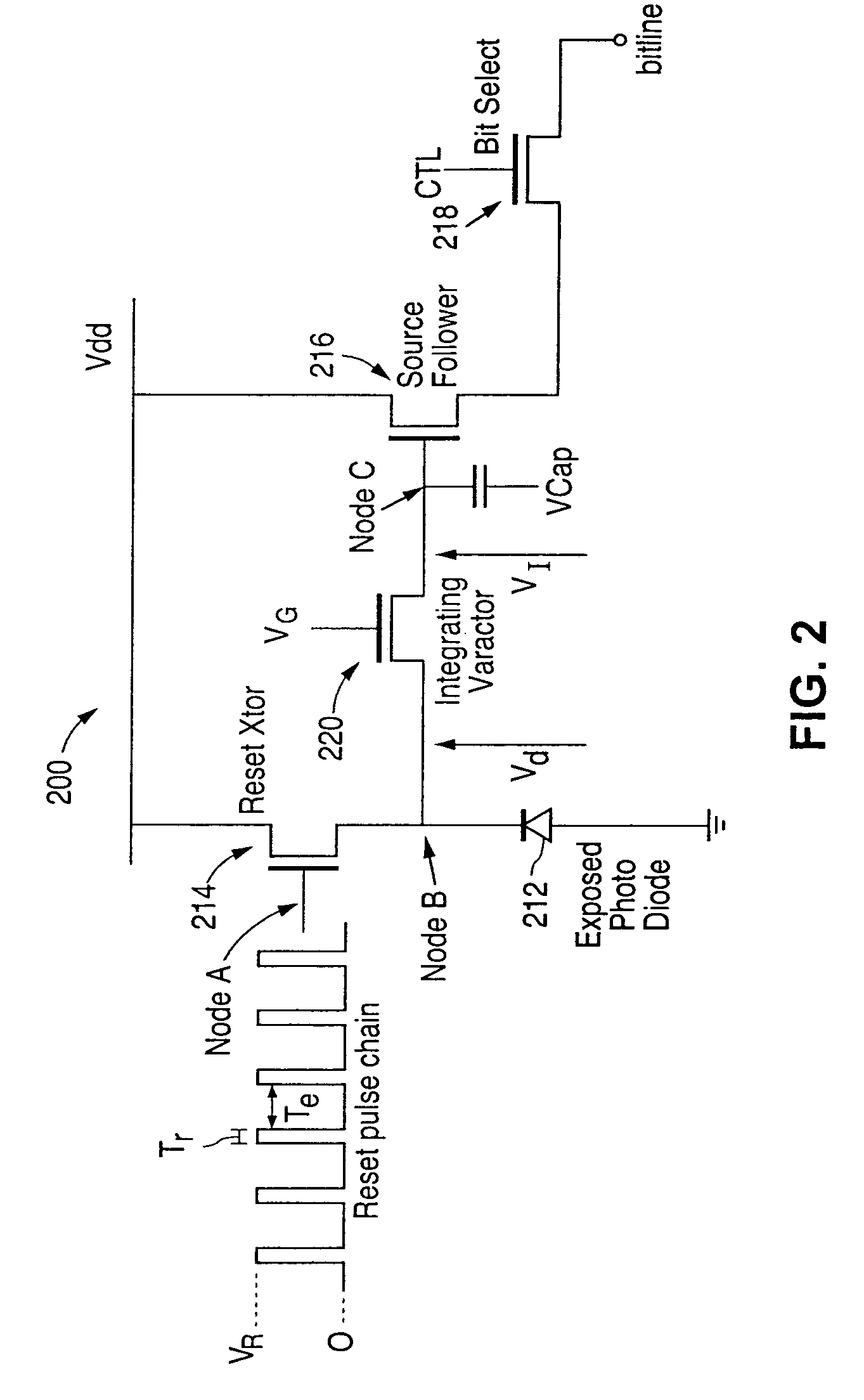 Active pixel sensor cell with integrating varactor and method for using such cell