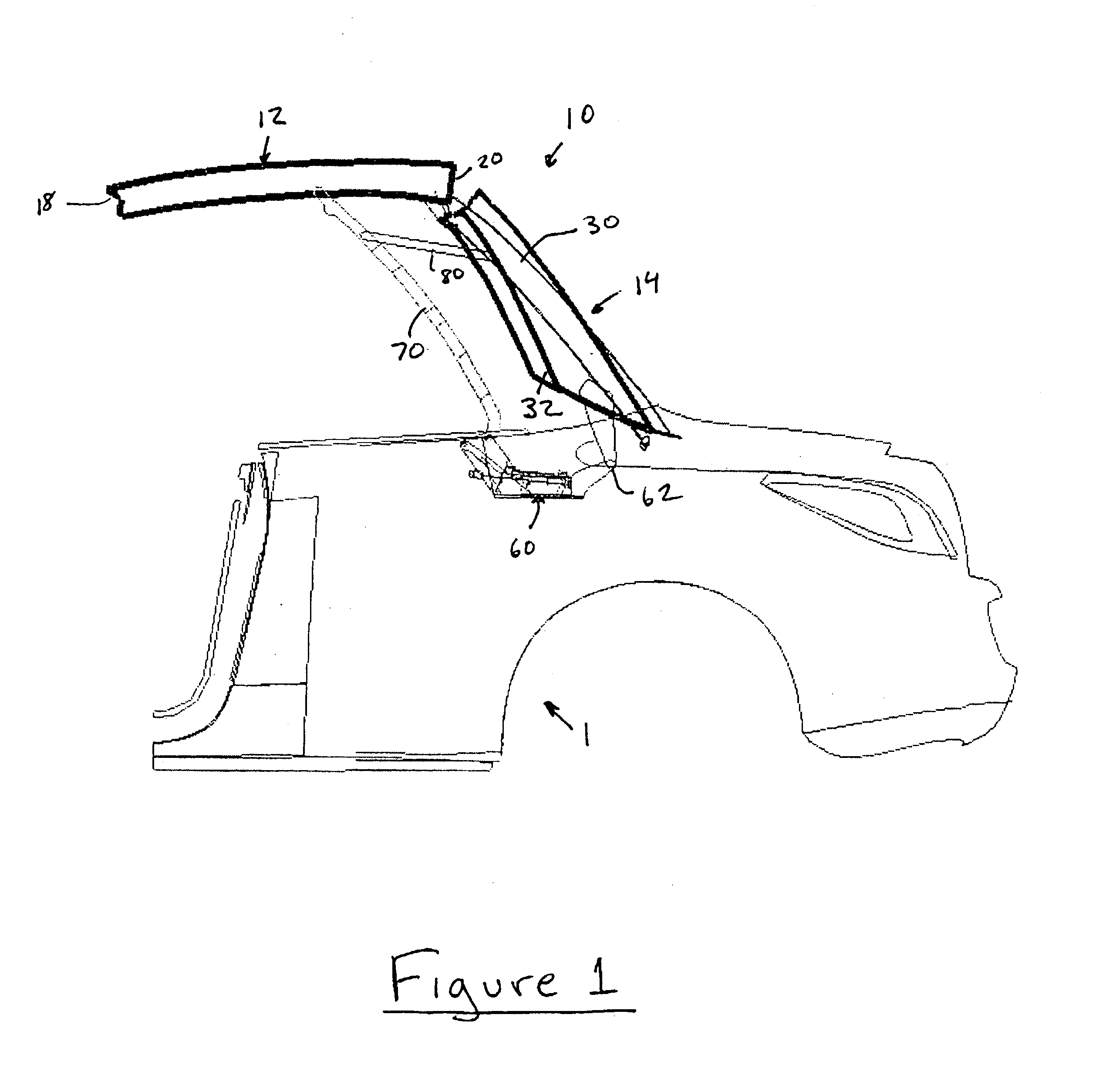 Folding hardtop with rear window articulation