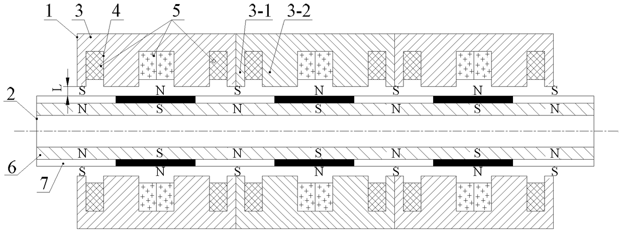 Modular cylindrical multi-phase permanent magnet linear motor based on single-layer and double-layer hybrid windings