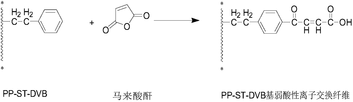 PP-ST-DVB-based cation exchange fiber and synthesis method thereof