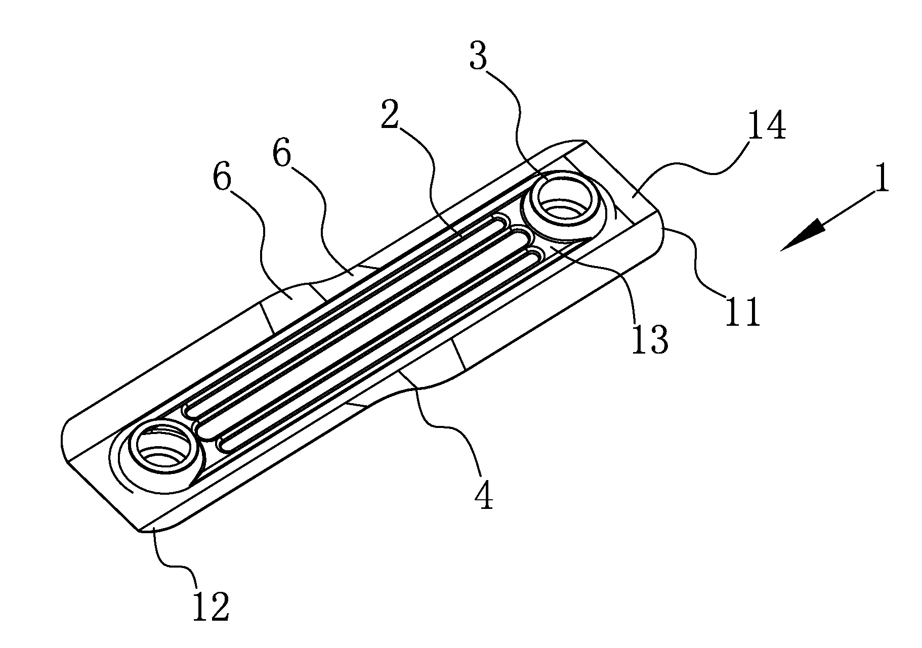 Radiating fin with bent radiating portion and electrothermal oil heater using same