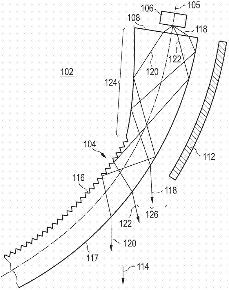 Light guide with decoupling portion and shield for collecting decoupled rays