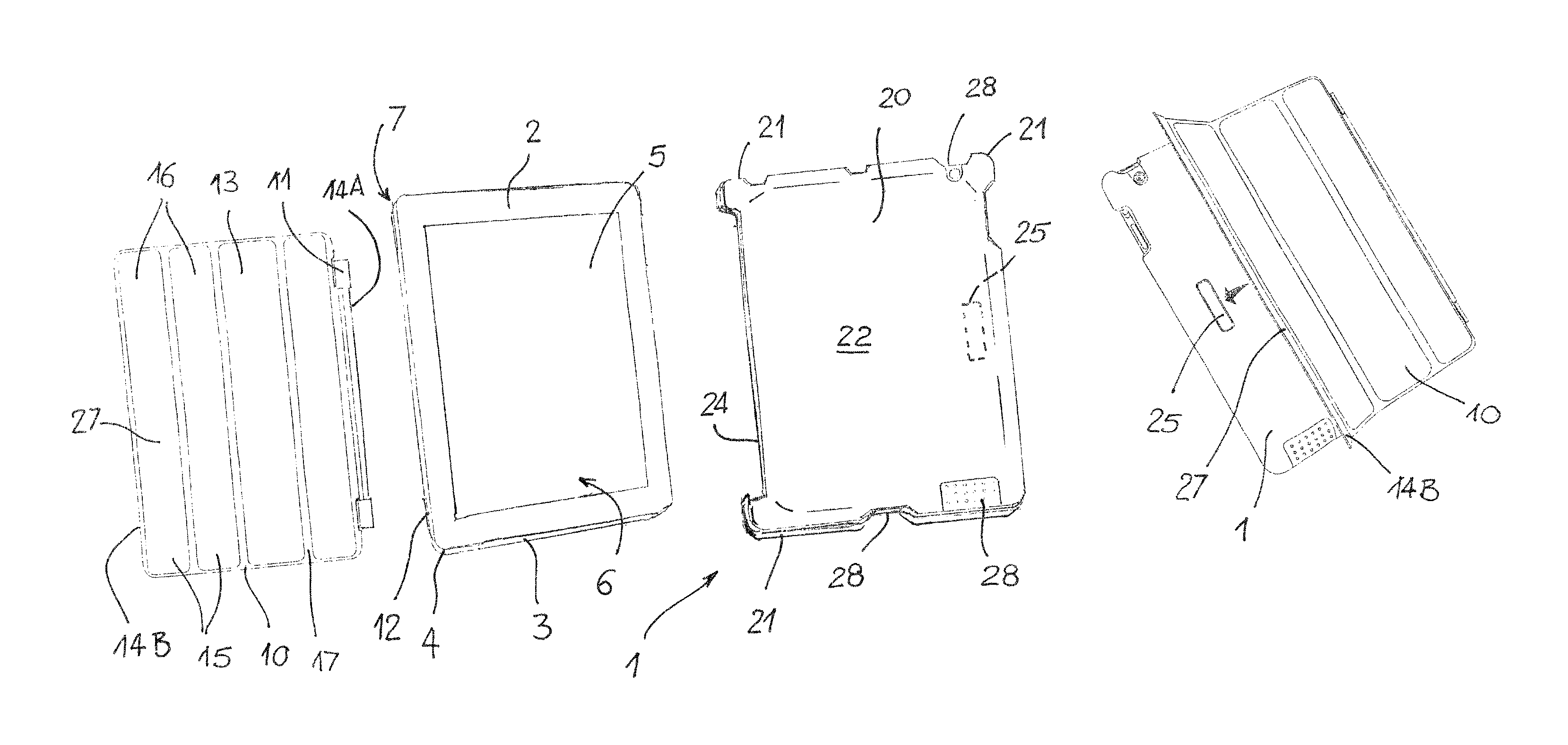 Case for a tablet-type electronic device, in particular a tablet computer