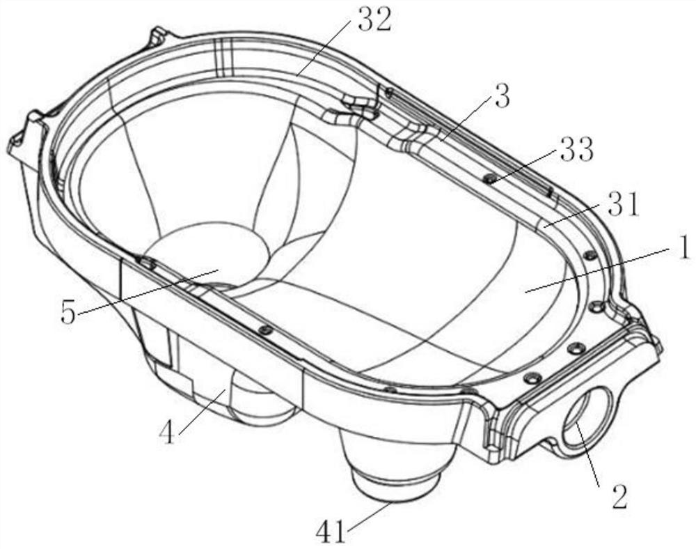 Squatting pan with novel flushing bonding structure and manufacturing method of squatting pan