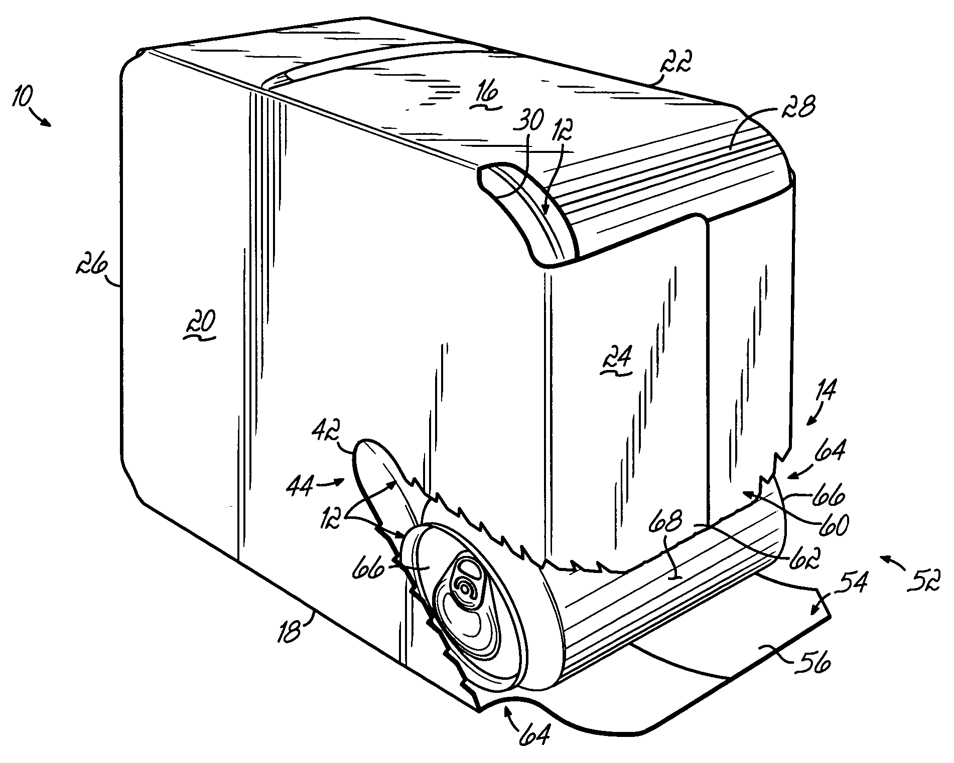 Contoured carton with dispenser