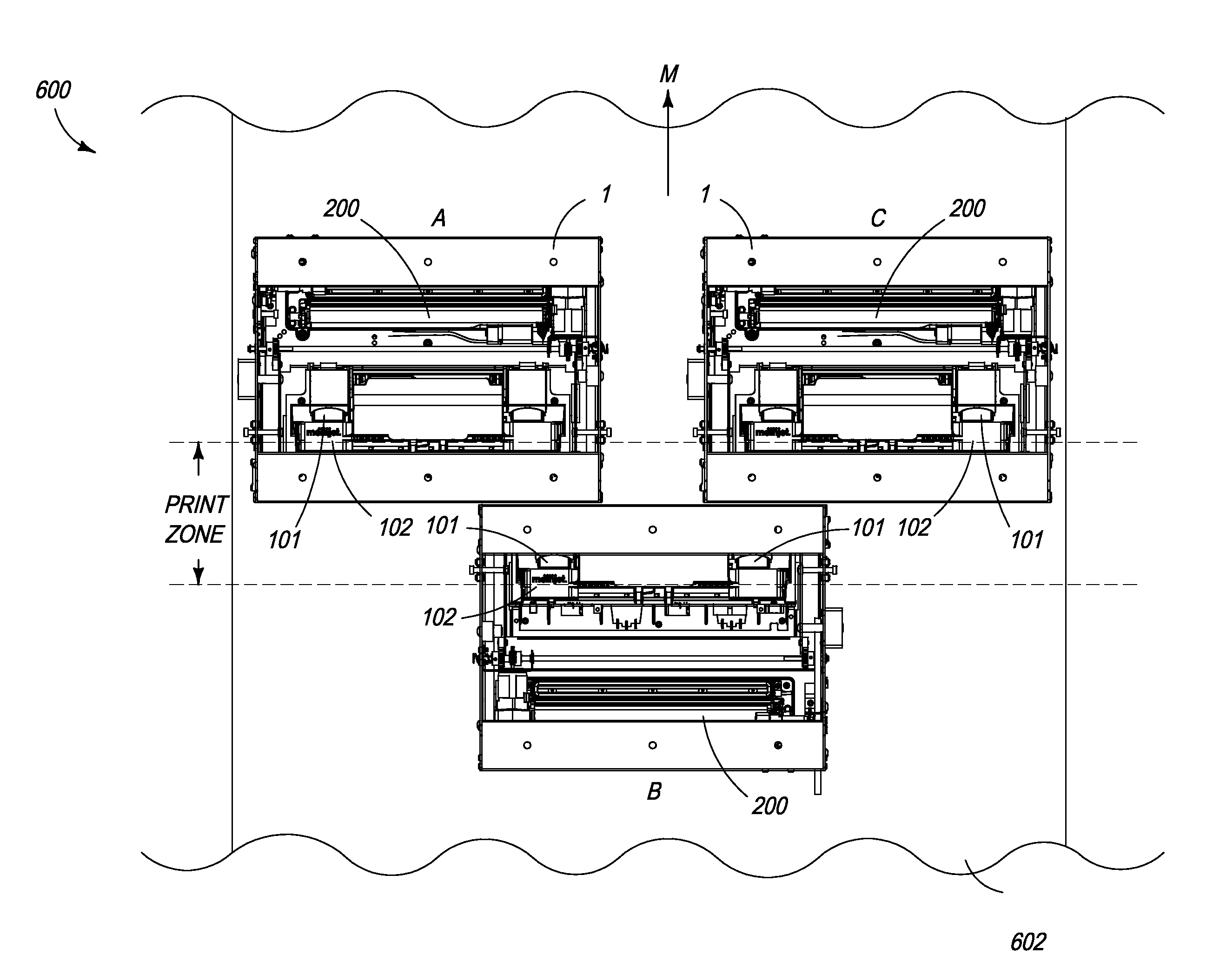 Modular printer having narrow print zone