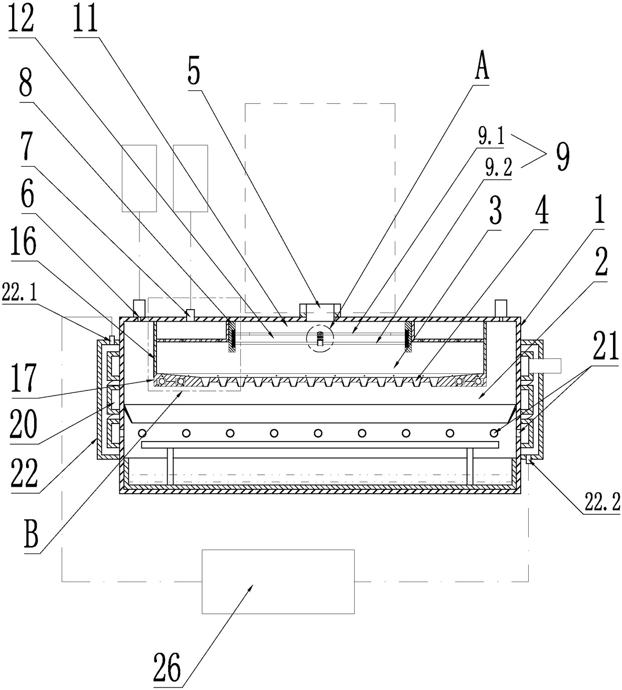 Treatment device for neodymium-iron-boron ultrafine powder waste material