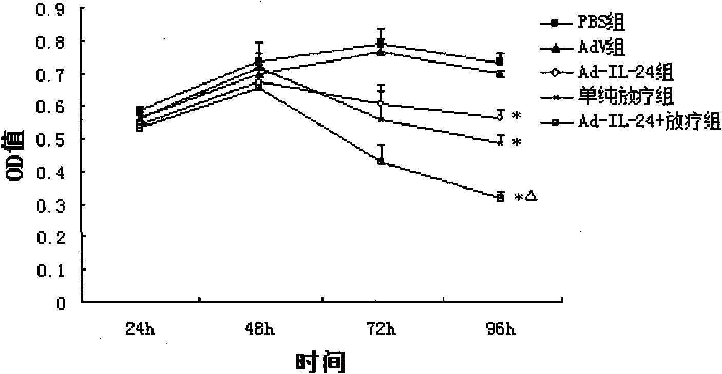 Application of adenovirus mediated interleukin-24 for preparing radiotherapy hypersitization medicine