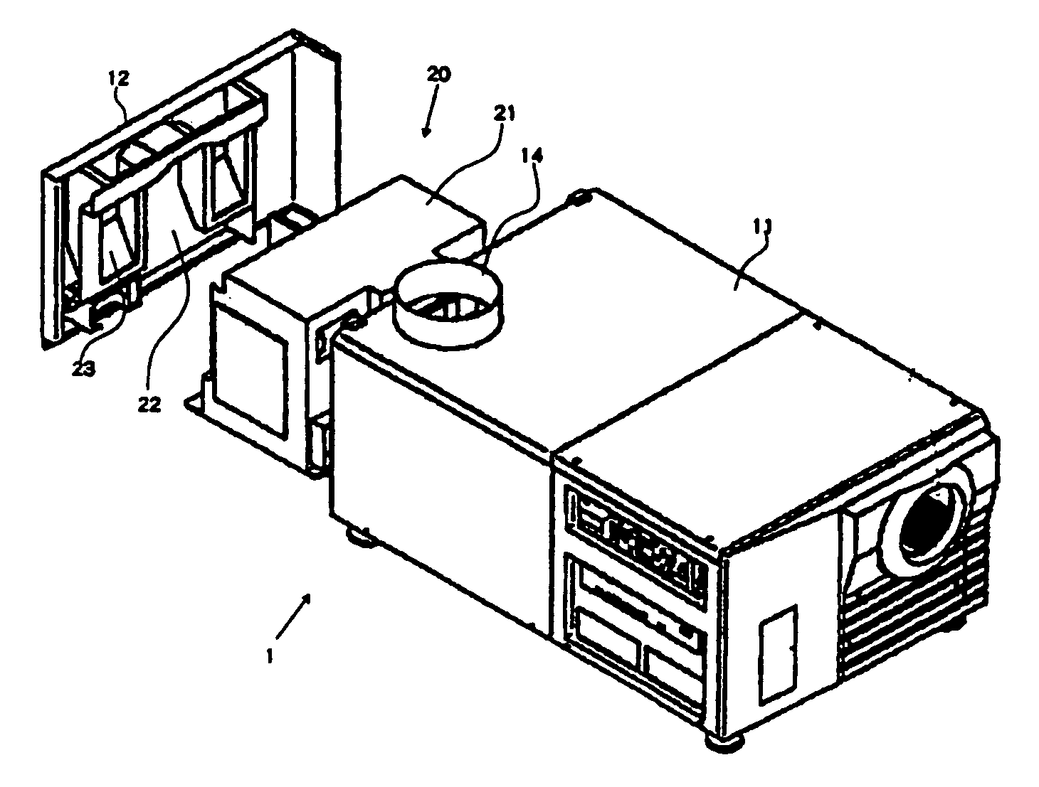 Structure for cooling a lamp for a projection display apparatus having an integrated exhaust duct