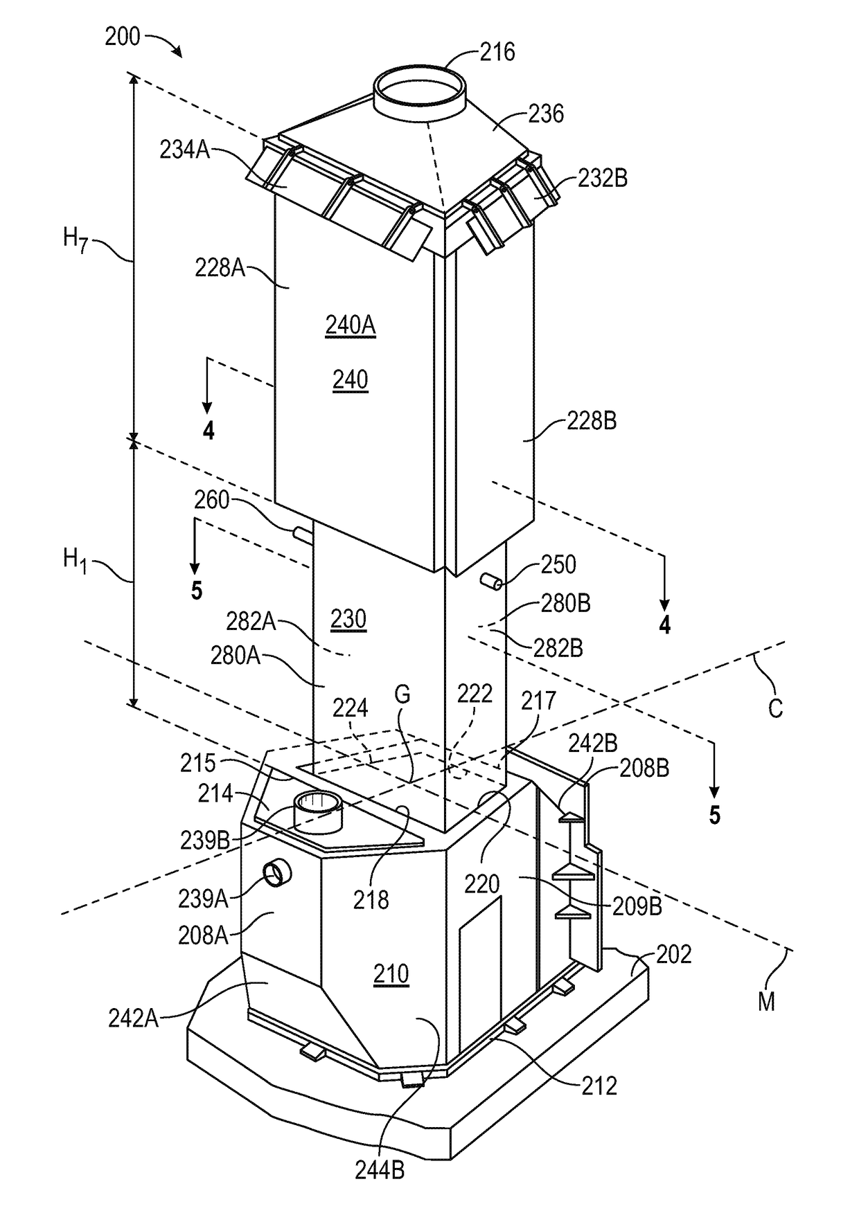 Effective discharge of exhaust from submerged combustion melters and methods