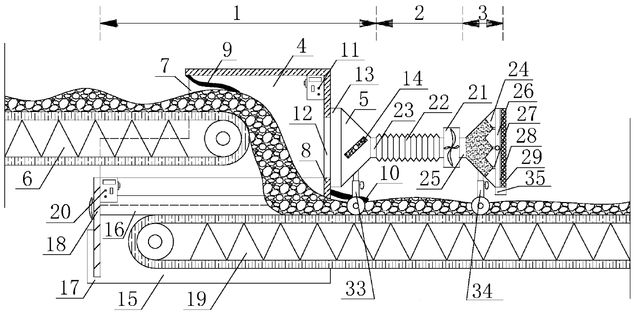 Dry-wet separation combined mining belt conveyor transshipment dust remover and dust removal method