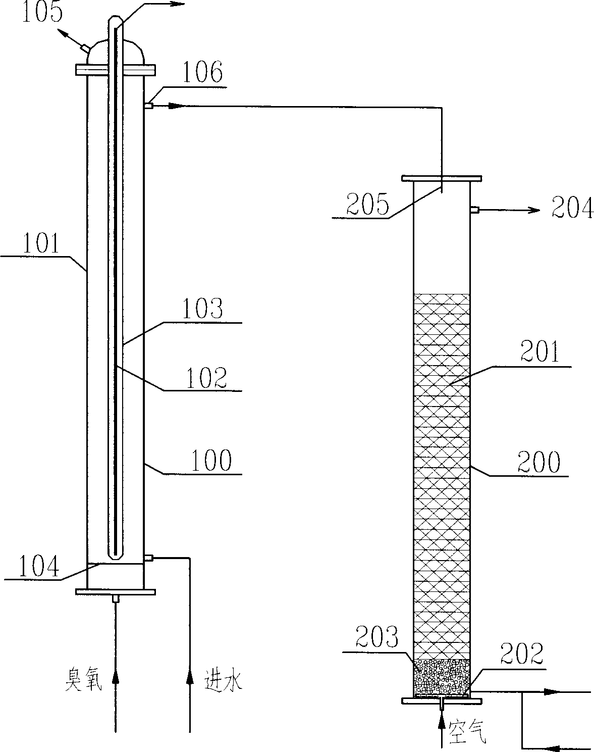 Method for purifying water in depth by using ozone photocatalysis biological activity carbon