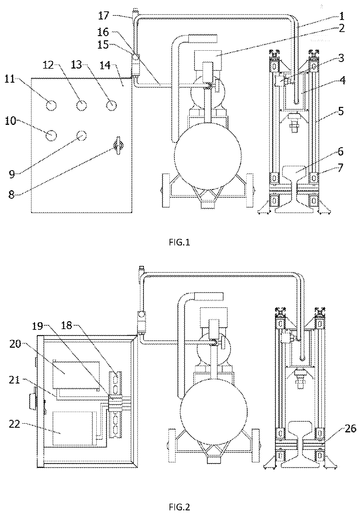 Portable pneumatic loading system for simulating operation of subway train