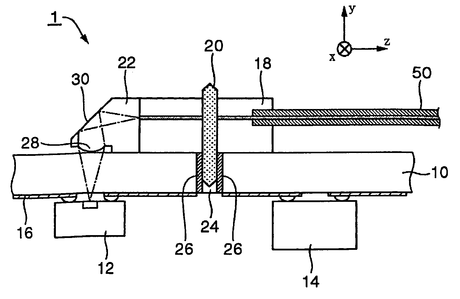 Optical module and method of manufacturing the same, and hybrid integrated circuit, hybrid circuit board, electronic apparatus, opto-electricity mixed device, and method of manufacturing the same