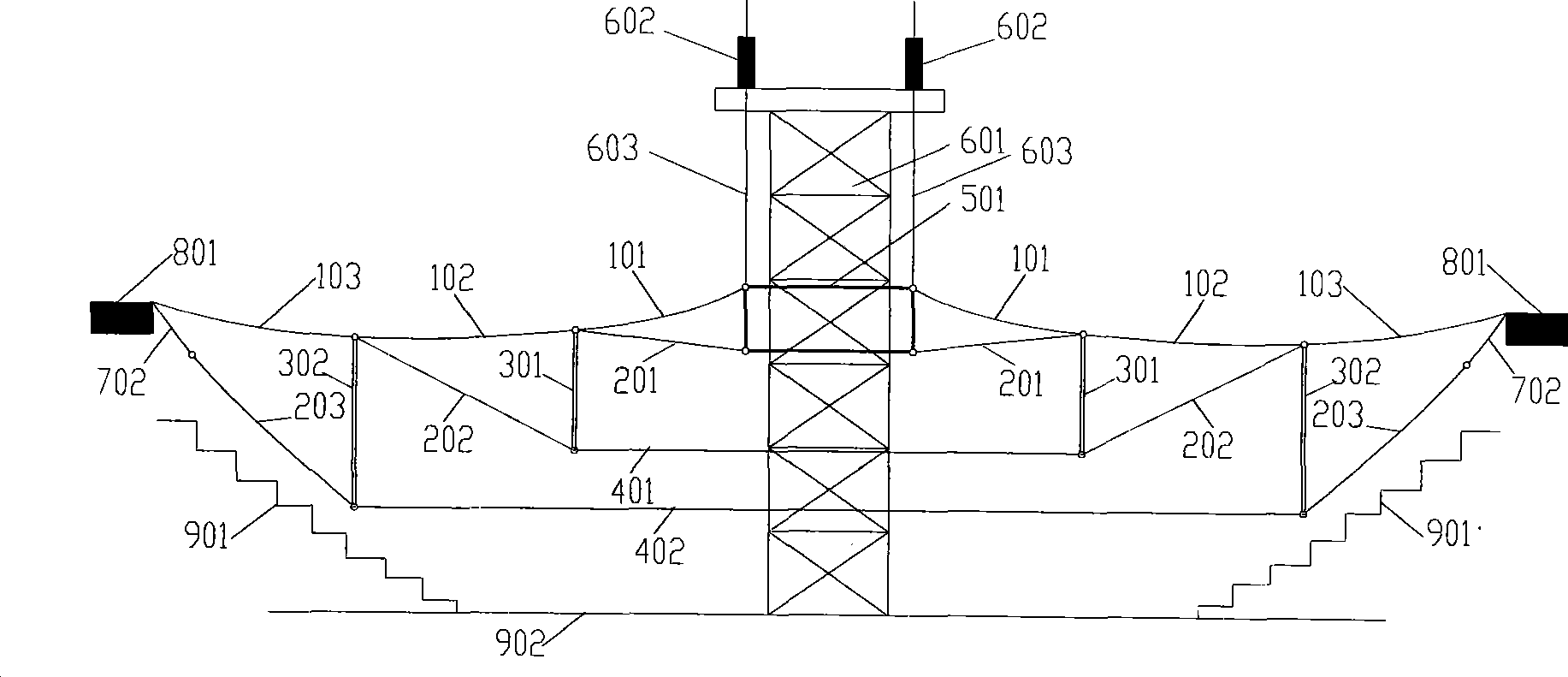 Accumulation mounting method for cable sky dome tower frame raising cable rod