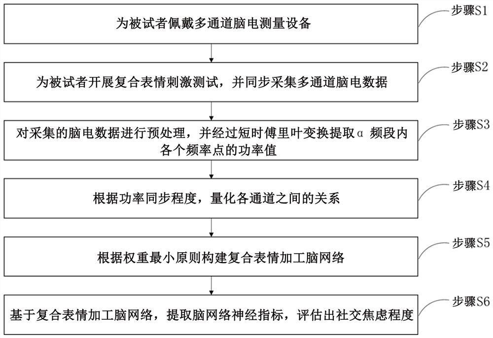 Social anxiety assessment method and system based on composite expression processing brain network