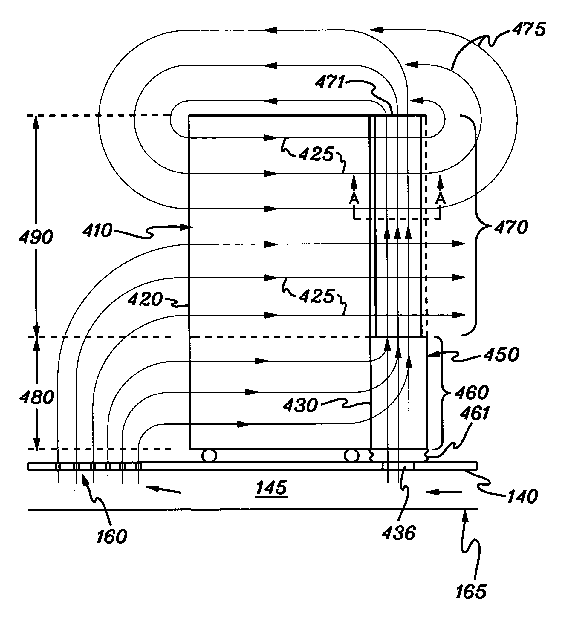 Apparatus and method for facilitating cooling of an electronics rack by mixing cooler air flow with re-circulating air flow in a re-circulation region