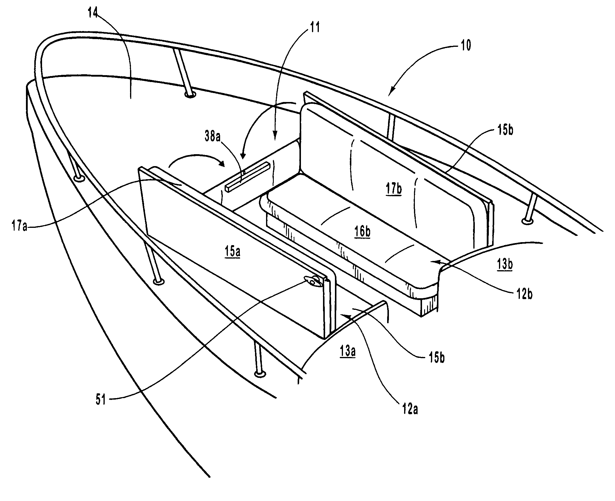 Combination seating and decking for an open bow boat